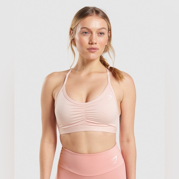 Gymshark Light Pink Sports Bra Ruched Medium Support Women's Size Small Padded - Picture 1 of 9